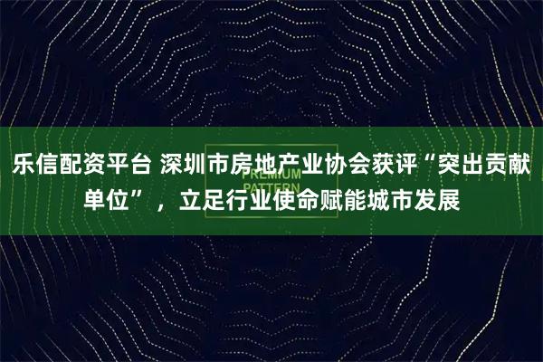 乐信配资平台 深圳市房地产业协会获评“突出贡献单位” ，立足行业使命赋能城市发展